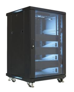 Welded steel construction Ships fully assembled Works with all standard 19” rack equipment and accessories Overall Dimensions - 39"H x 23.6"W x 23.6"D Usable Depth - 19.875" Preloaded with qty 3 ER-S2UV and qty 3 ER-2B Rails have numbered spaces with stan
